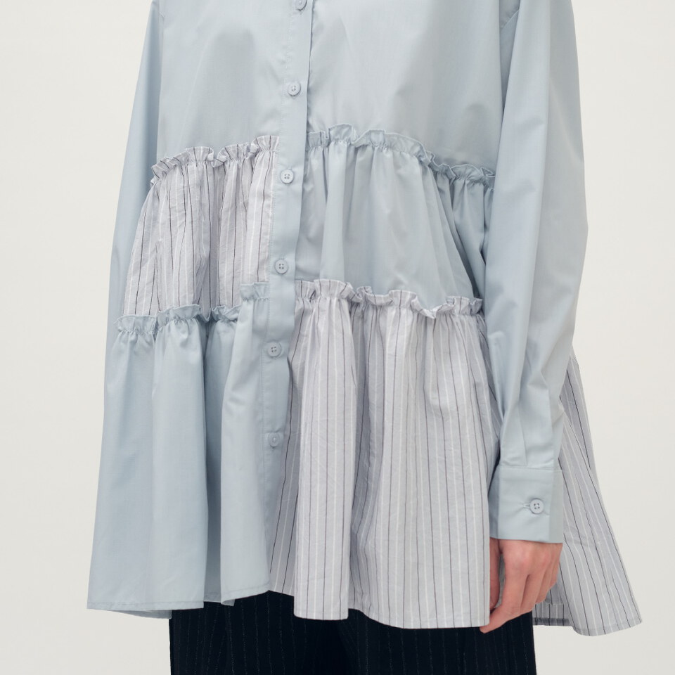 拼接細褶蛋糕襯衫