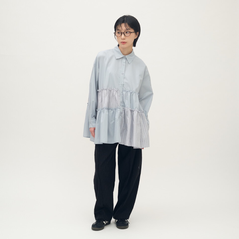 拼接細褶蛋糕襯衫