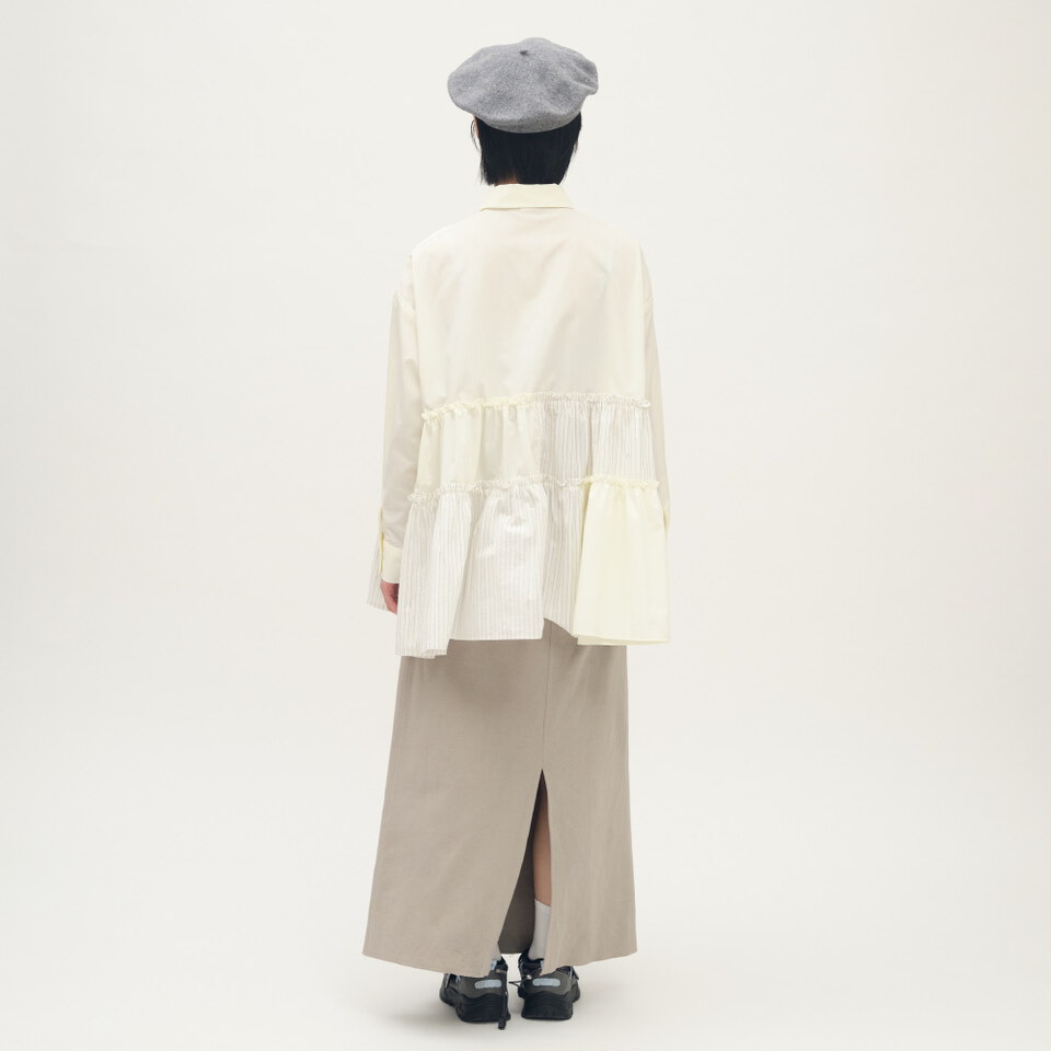 拼接細褶蛋糕襯衫