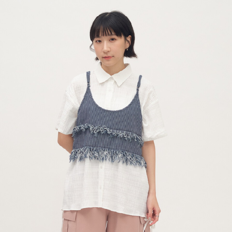 SAA3337-261 壓紋抽繩細節短袖襯衫