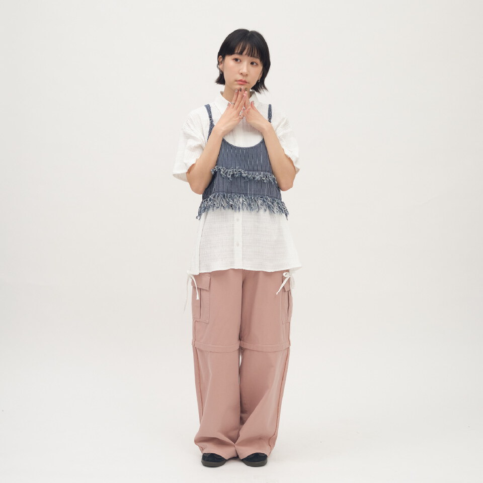 壓紋抽繩細節短袖襯衫