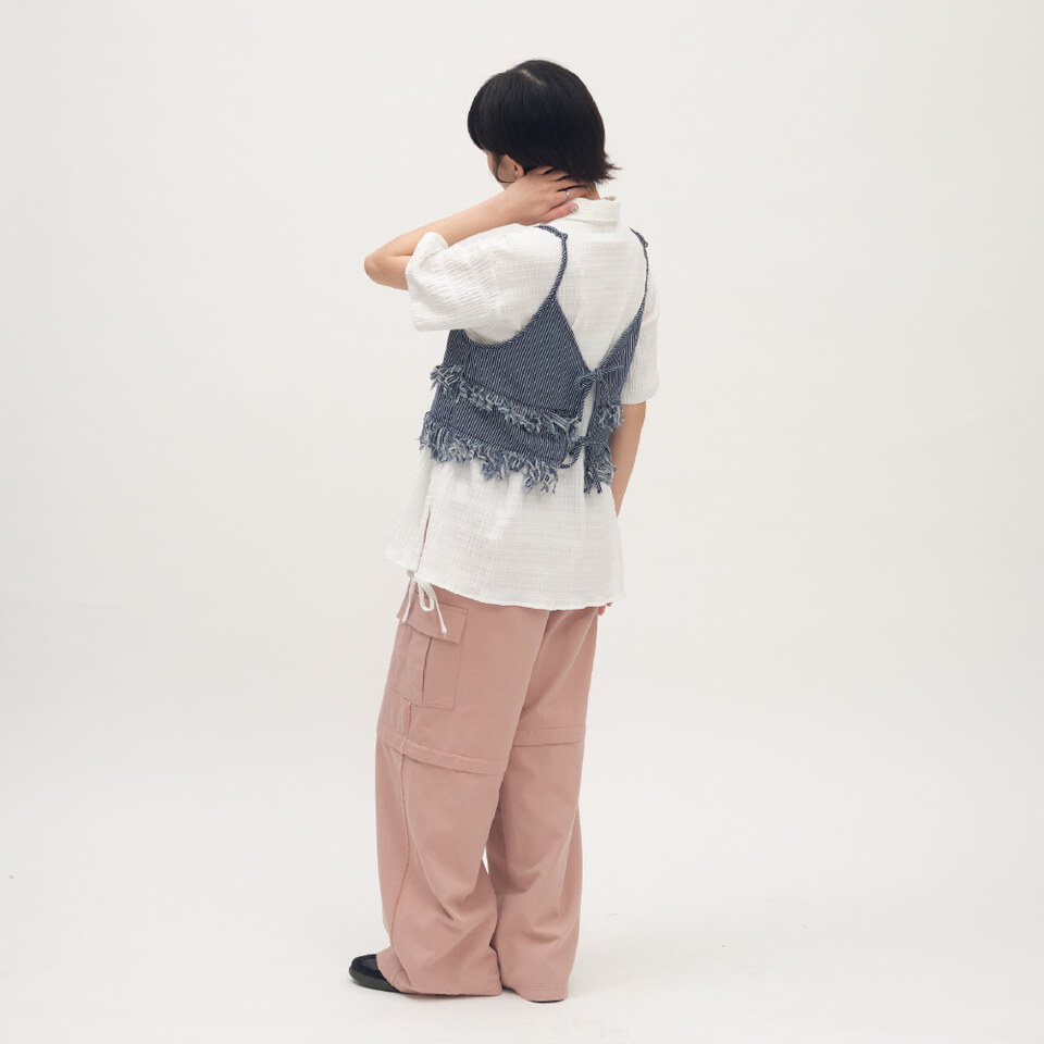 壓紋抽繩細節短袖襯衫