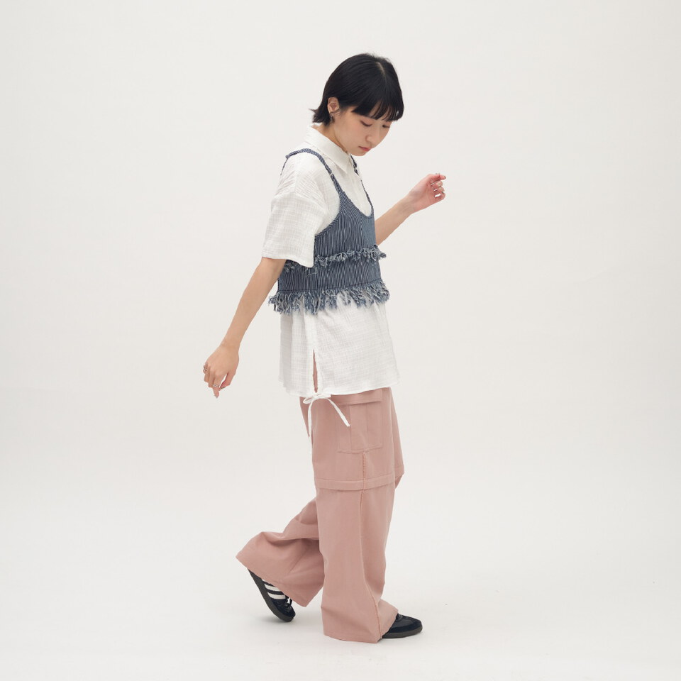 壓紋抽繩細節短袖襯衫