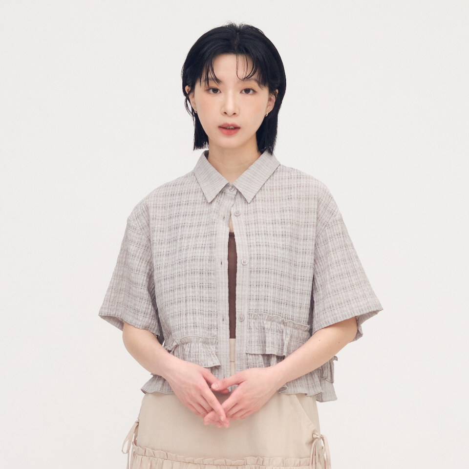 SAA3340-261 泡泡格荷葉下擺襯衫