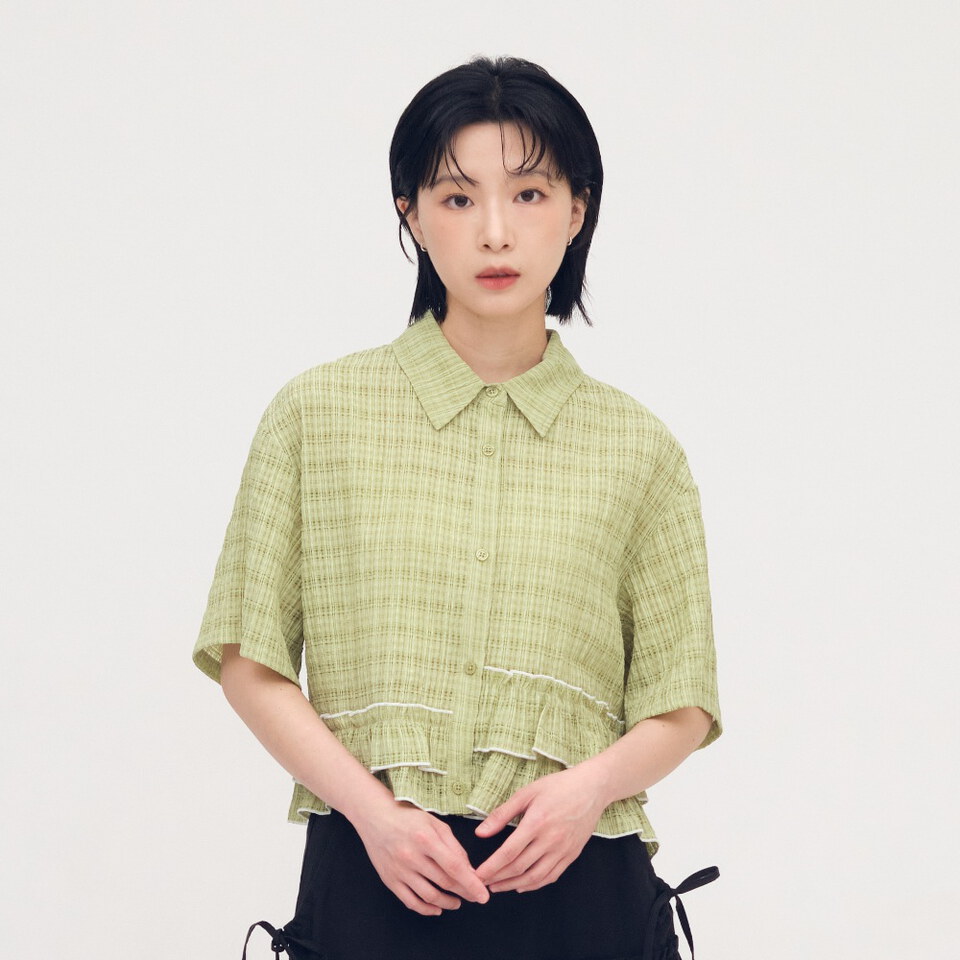 泡泡格荷葉下擺襯衫