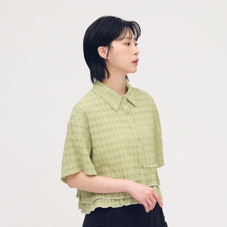 SAA3340-261 泡泡格荷葉下擺襯衫