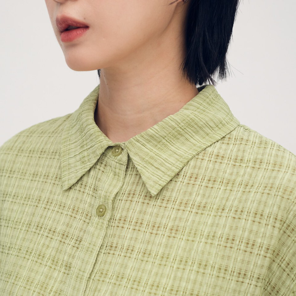 SAA3340-261 泡泡格荷葉下擺襯衫