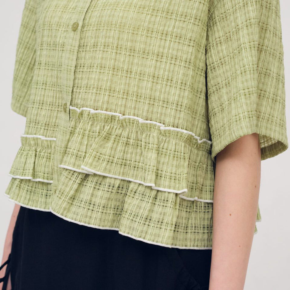 SAA3340-261 泡泡格荷葉下擺襯衫