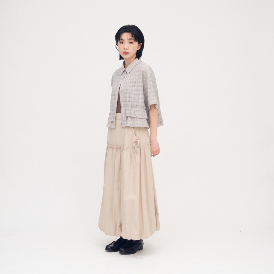 SAA3340-261 泡泡格荷葉下擺襯衫