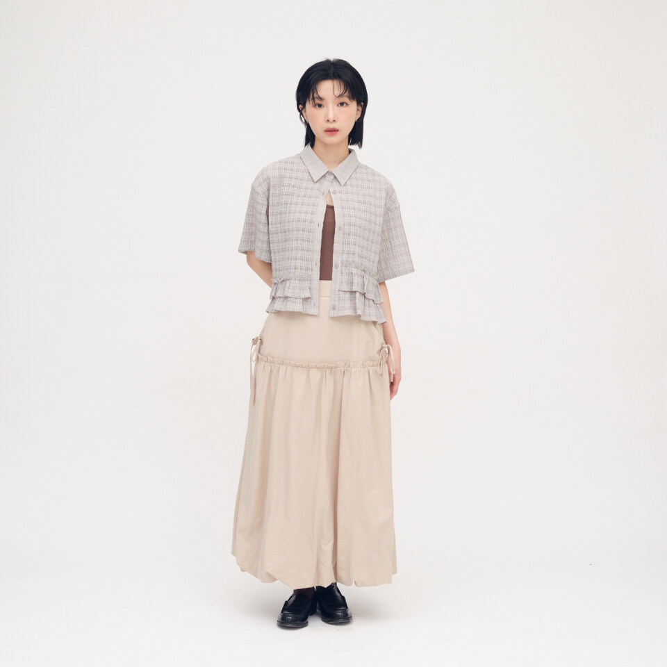 SAA3340-261 泡泡格荷葉下擺襯衫