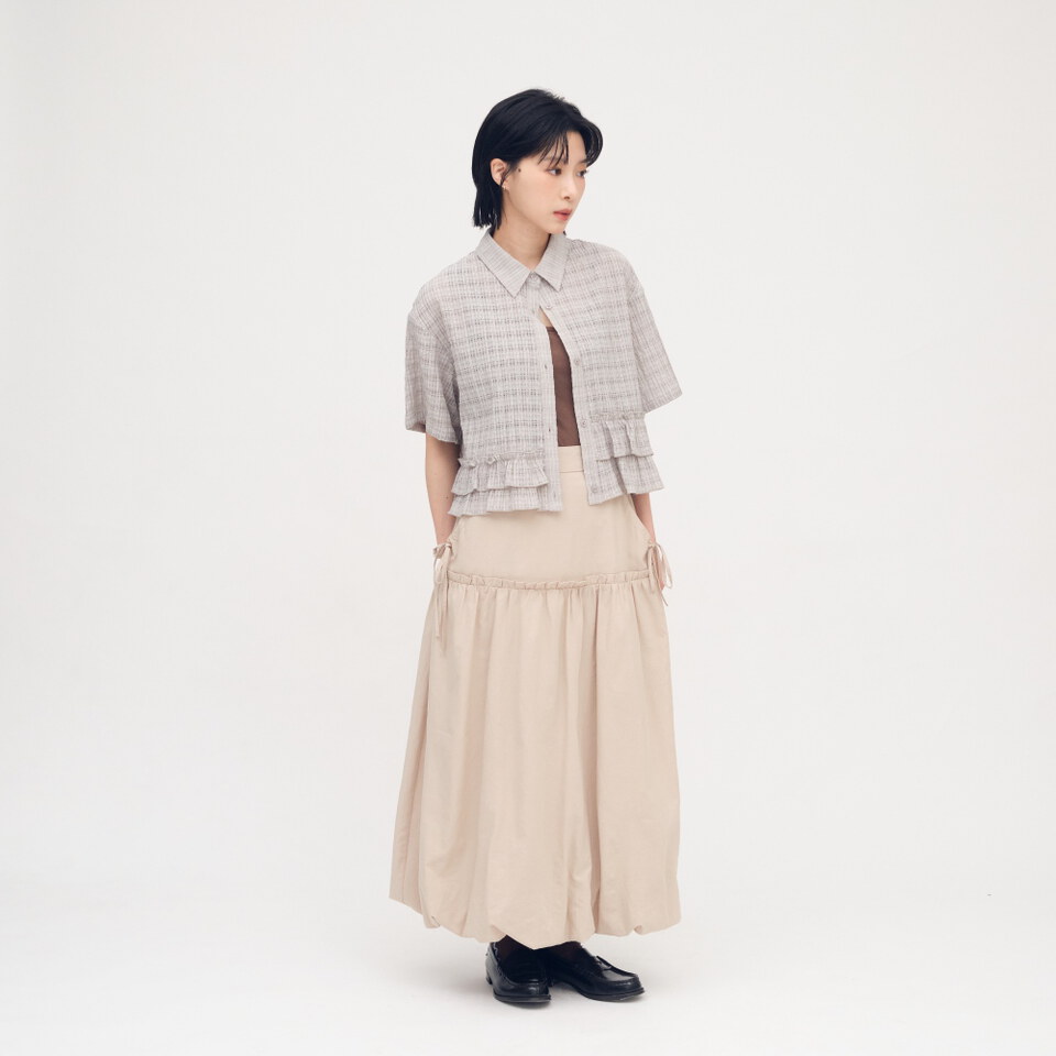 SAA3340-261 泡泡格荷葉下擺襯衫