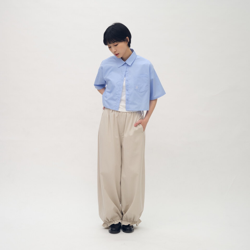 氣球下擺短袖襯衫