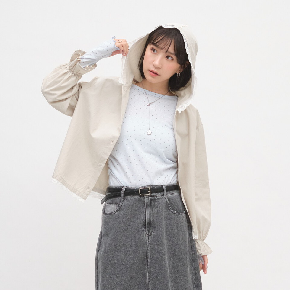 蕾絲拼接連帽襯衫