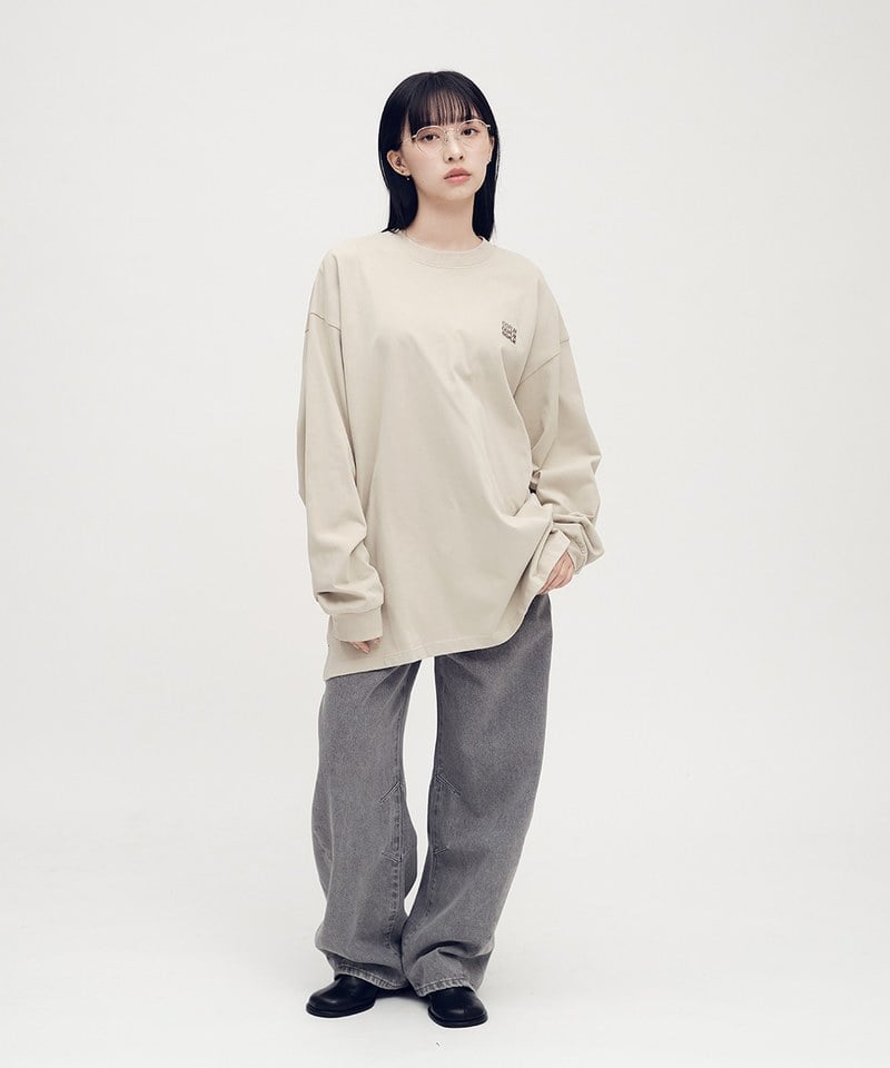 打褶闊腿牛仔褲