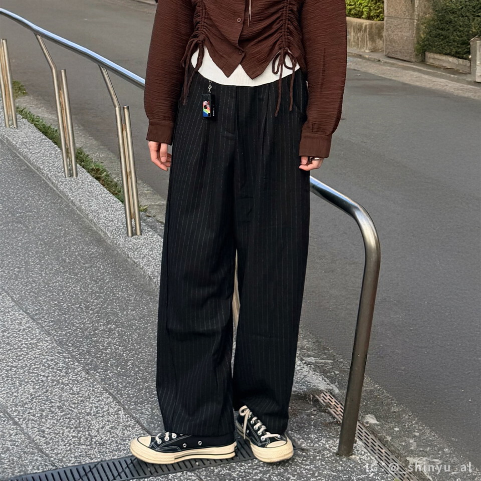 SAA4017-252 條紋闊腿褲