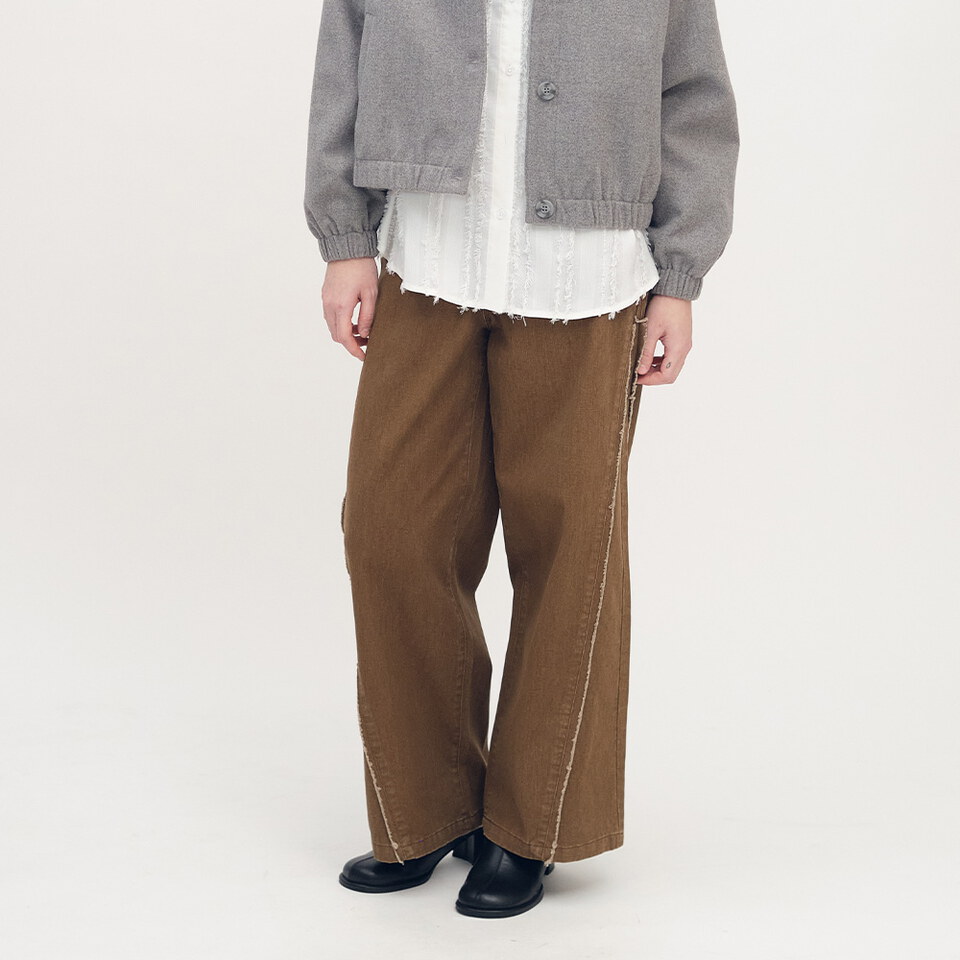 不收邊剪接水洗寬褲