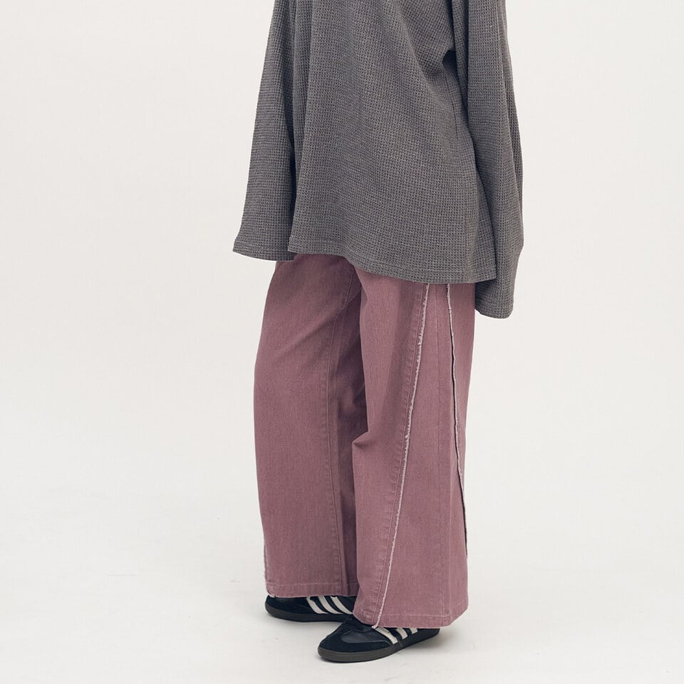 SAA4018-252 不收邊剪接水洗寬褲