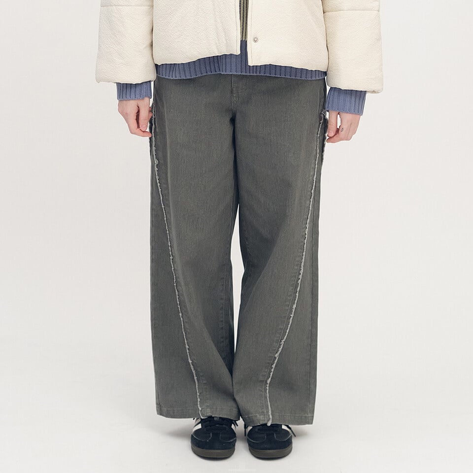 不收邊剪接水洗寬褲