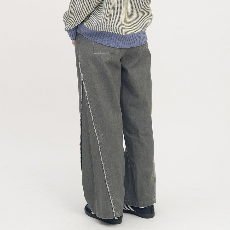 不收邊剪接水洗寬褲