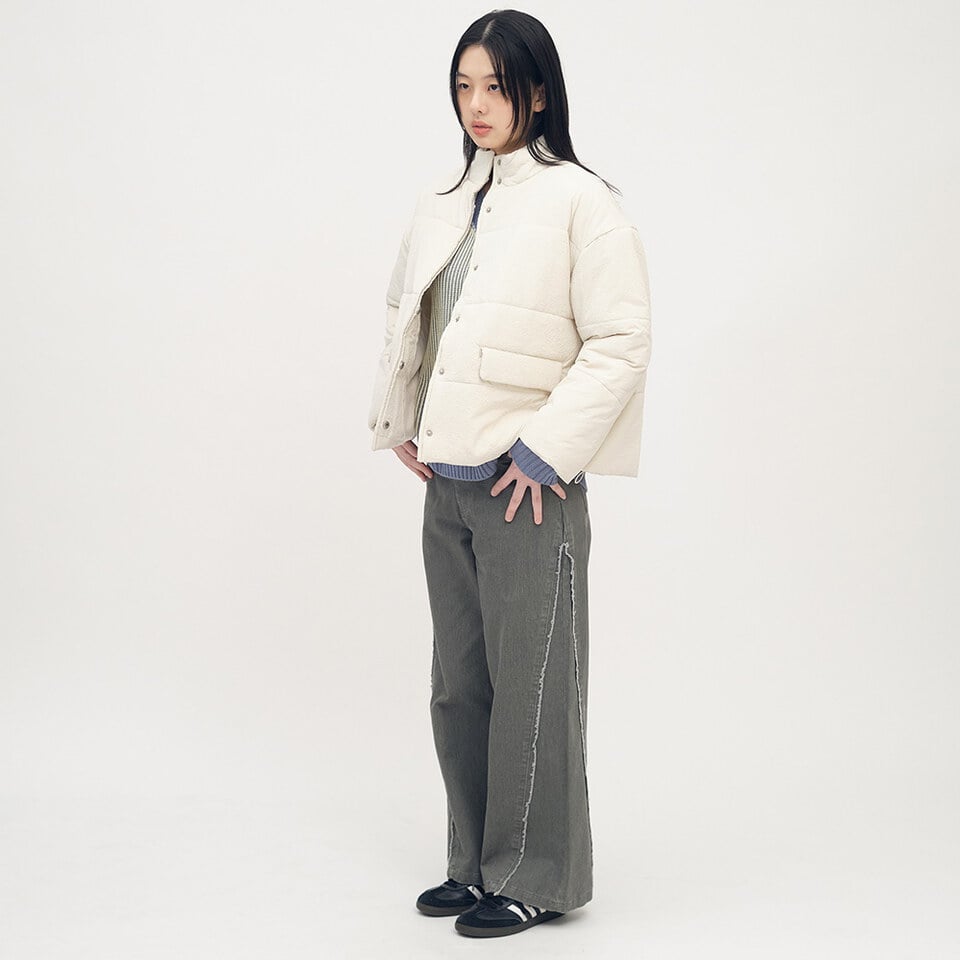 不收邊剪接水洗寬褲