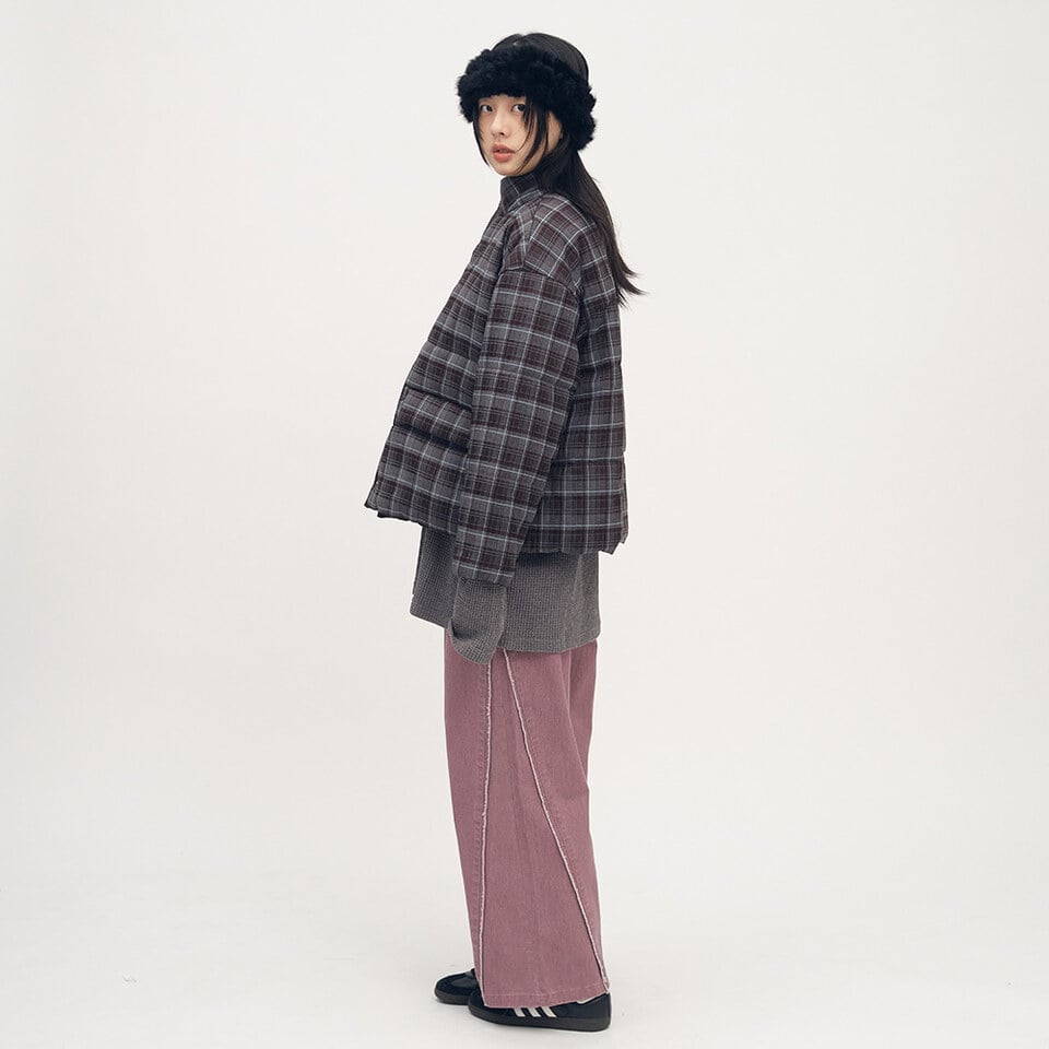 不收邊剪接水洗寬褲