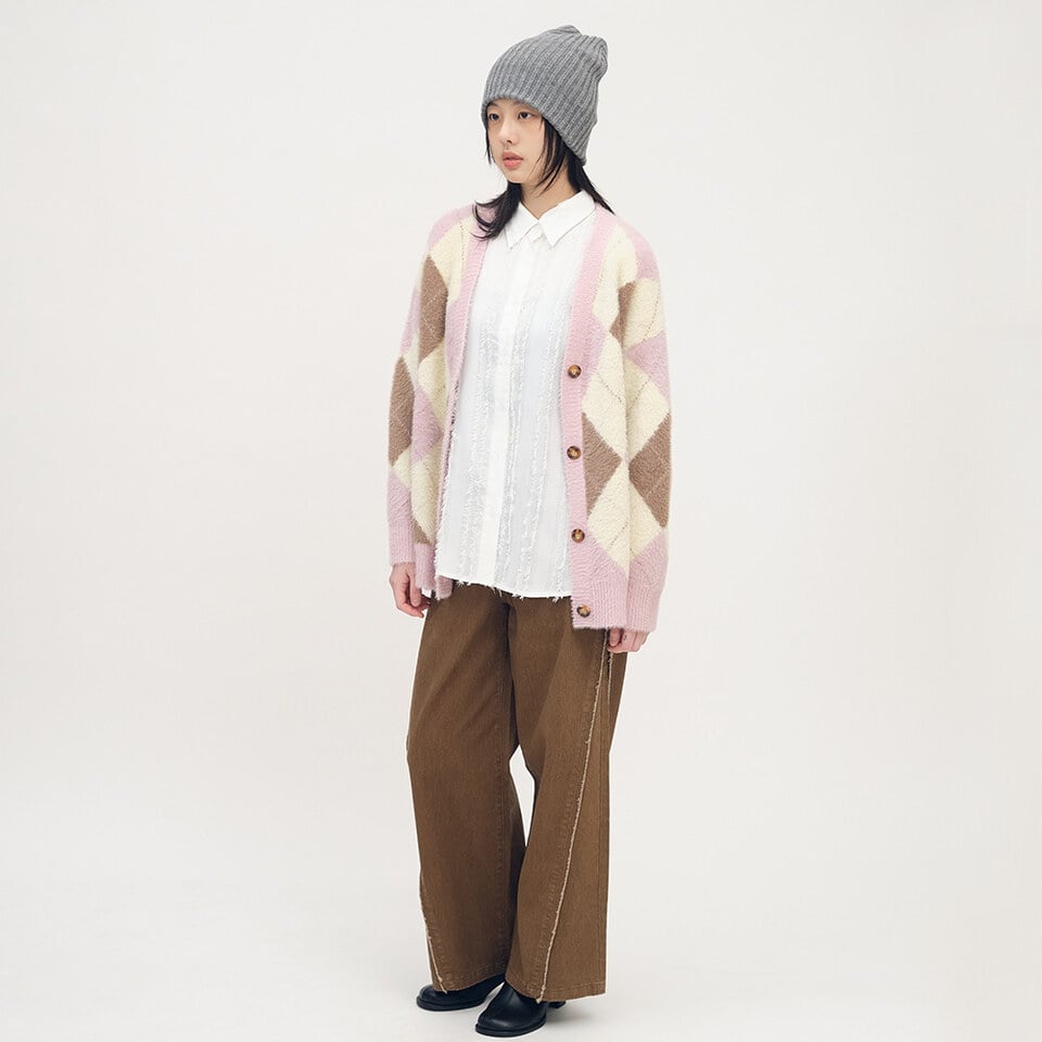 不收邊剪接水洗寬褲