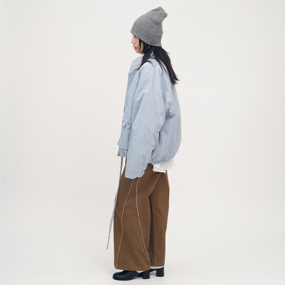 不收邊剪接水洗寬褲