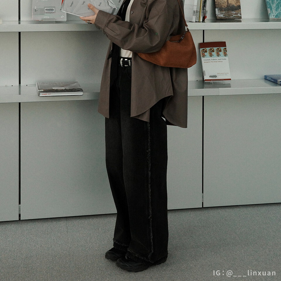 不收邊丹寧寬褲