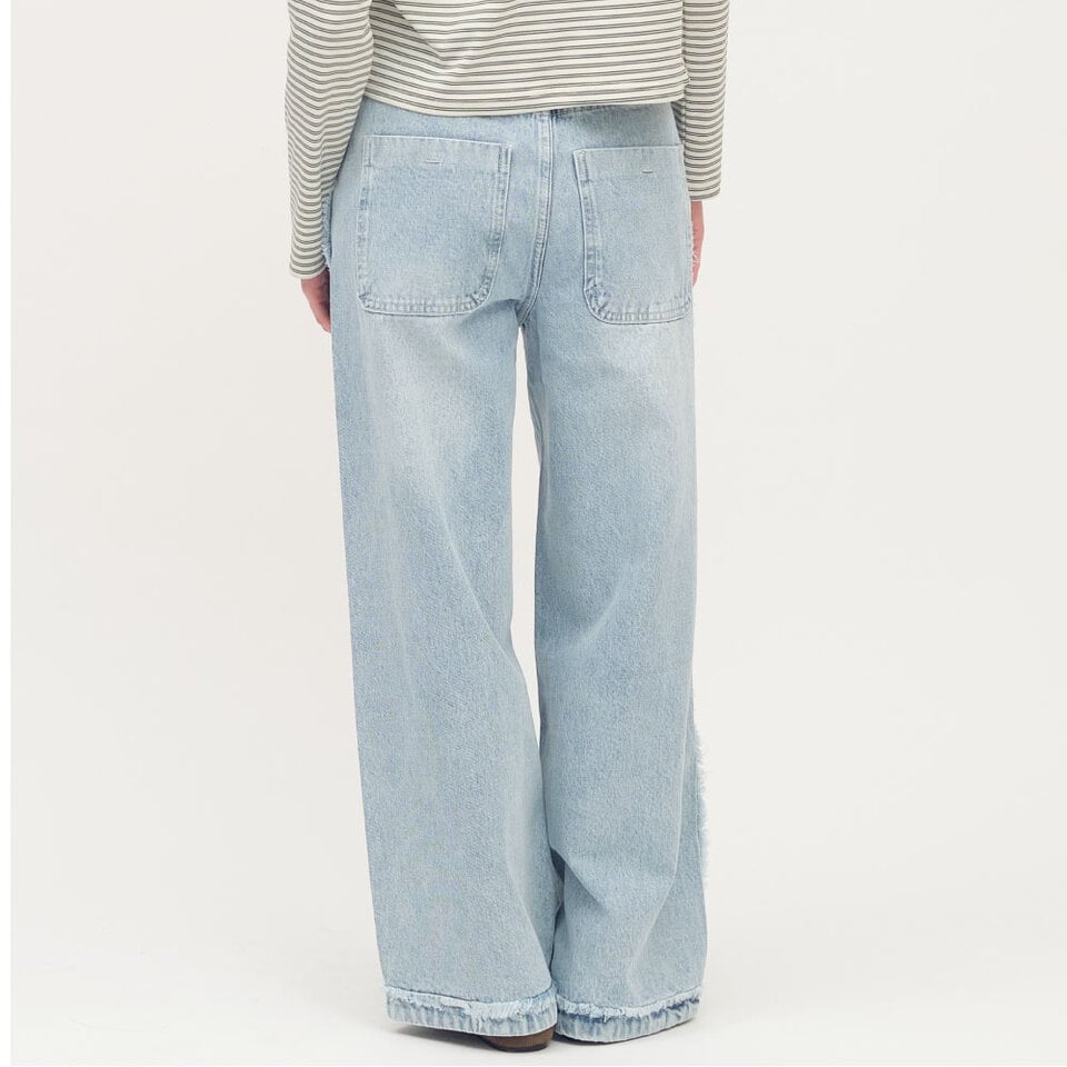 不收邊丹寧寬褲