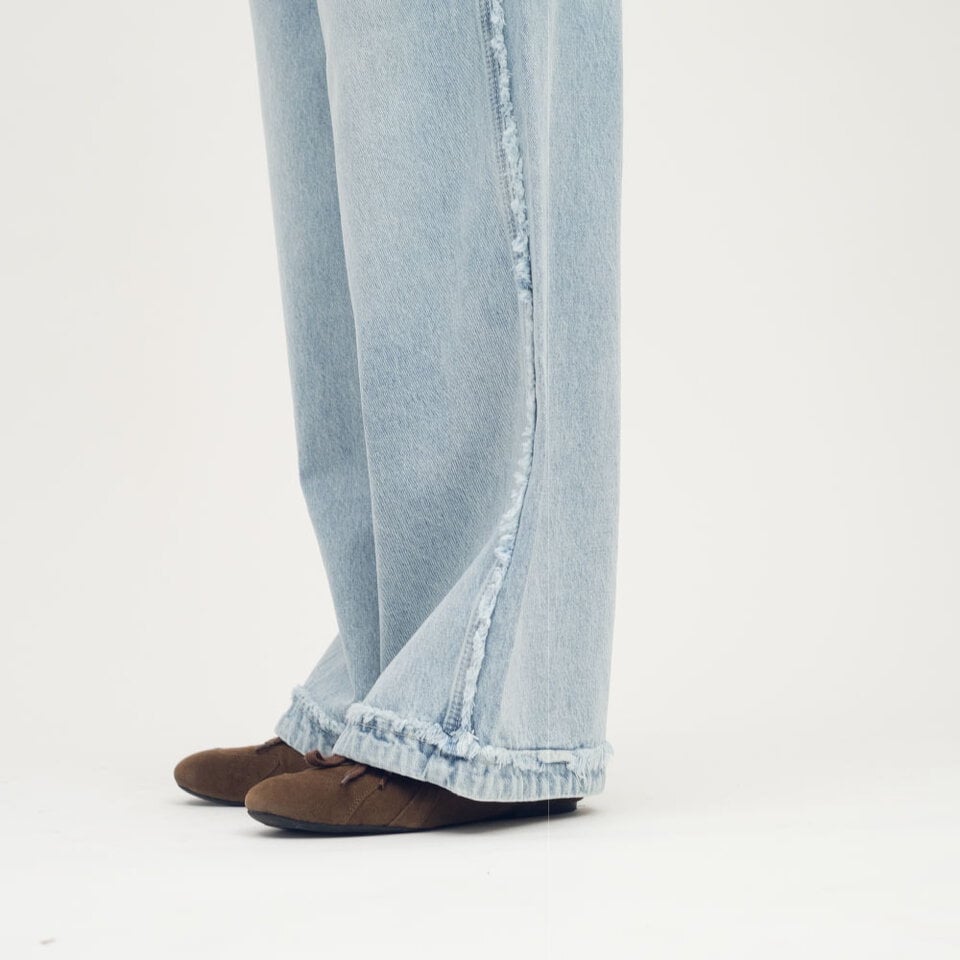 不收邊丹寧寬褲