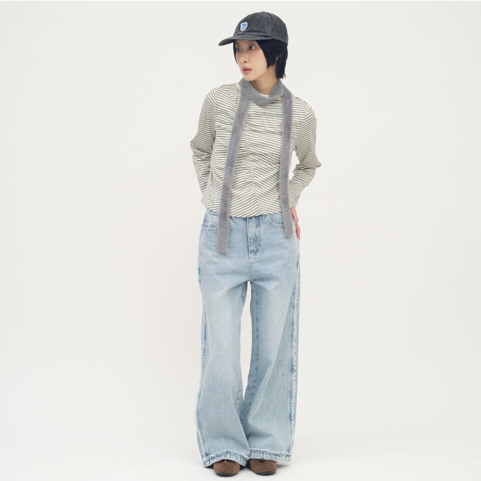 不收邊丹寧寬褲