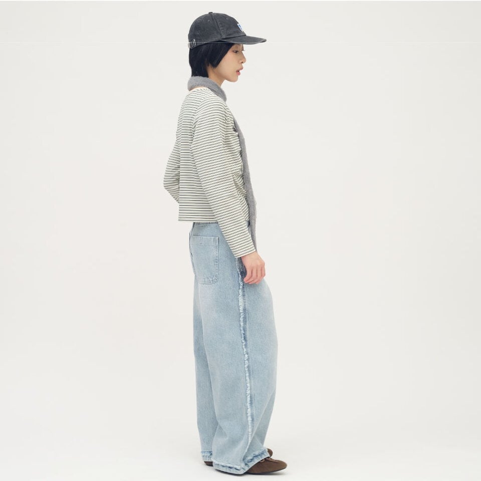 不收邊丹寧寬褲