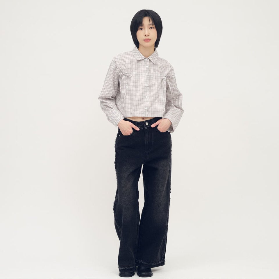 不收邊丹寧寬褲