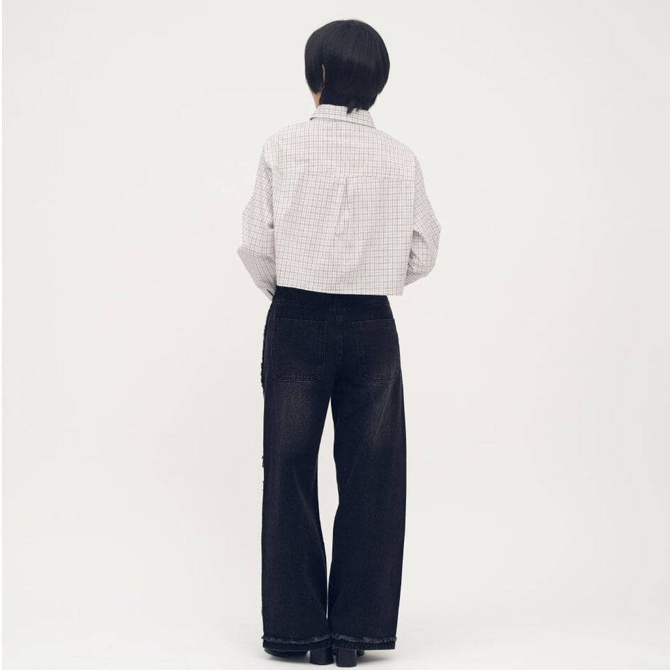 不收邊丹寧寬褲