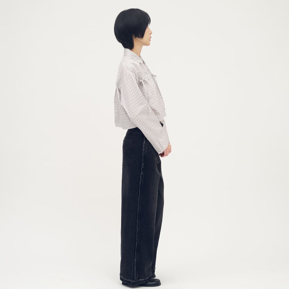 不收邊丹寧寬褲