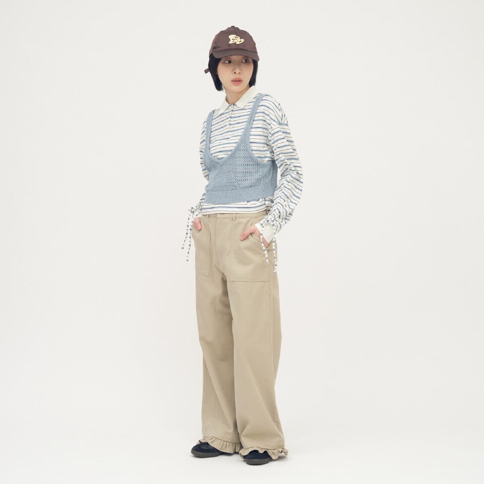 2WAY 可拆荷葉下擺寬褲