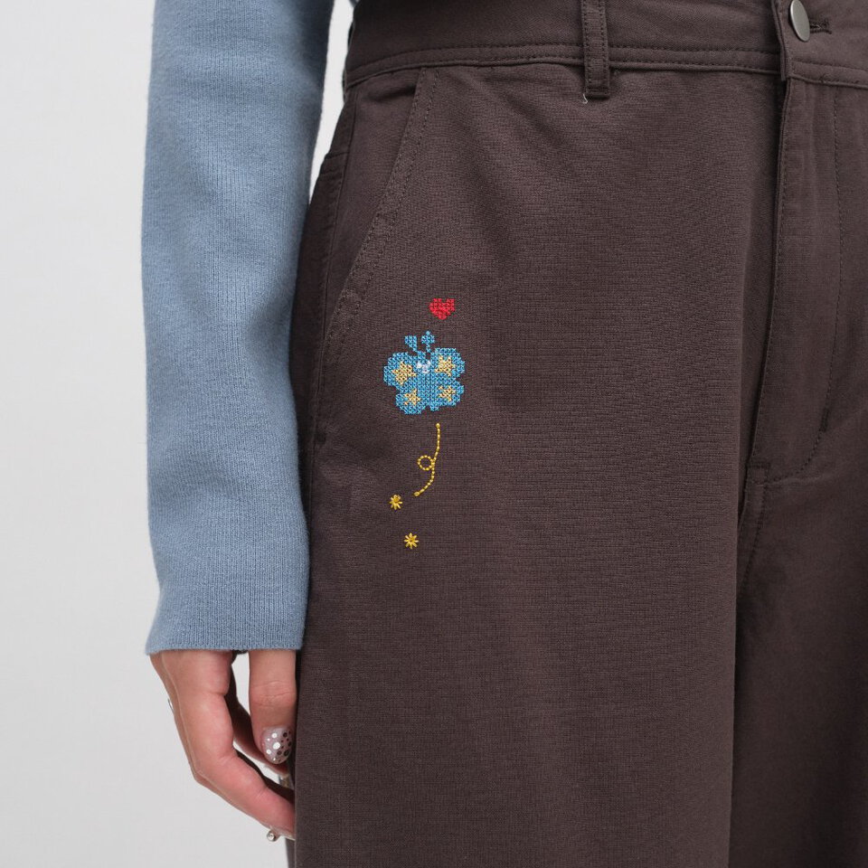 星星塗鴉刺繡繭型寬褲