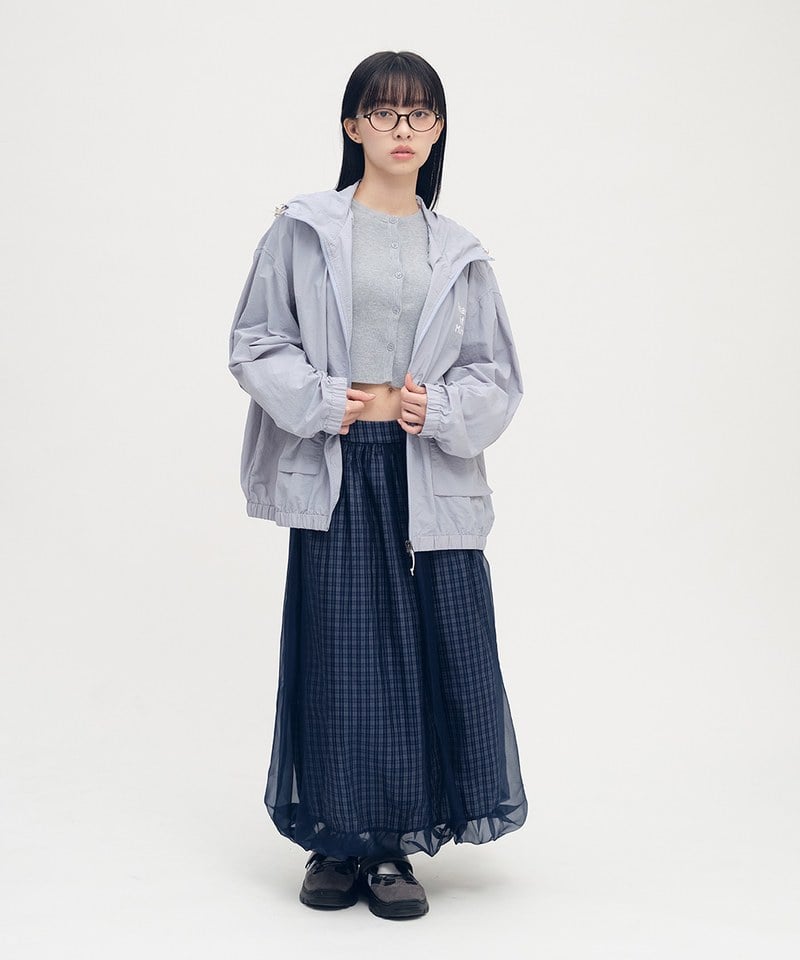 格紋紗層氣球裙