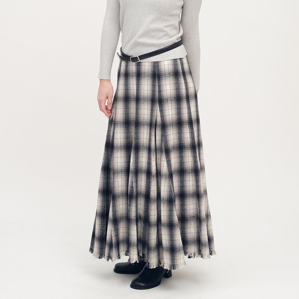 SAA5039-252 流蘇下擺剪接格紋裙
