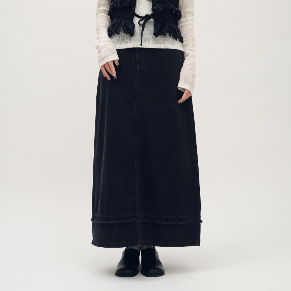 SAA5042-261 流蘇剪接丹寧裙