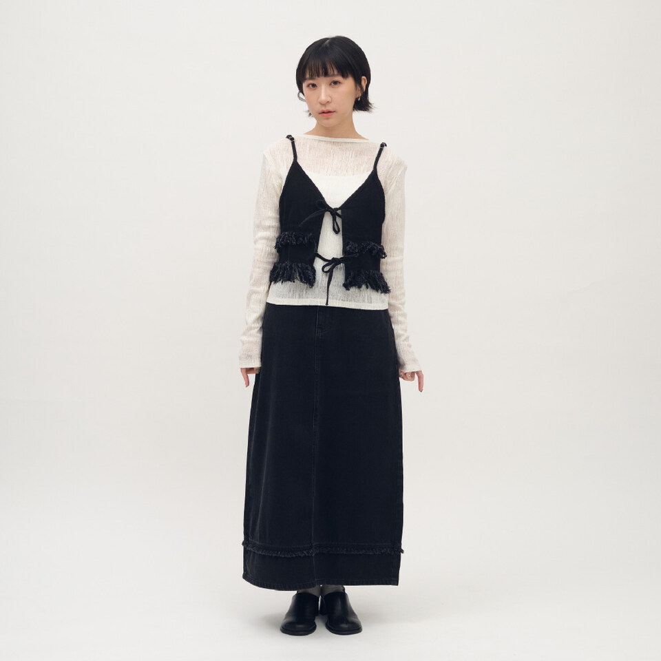 流蘇剪接丹寧裙