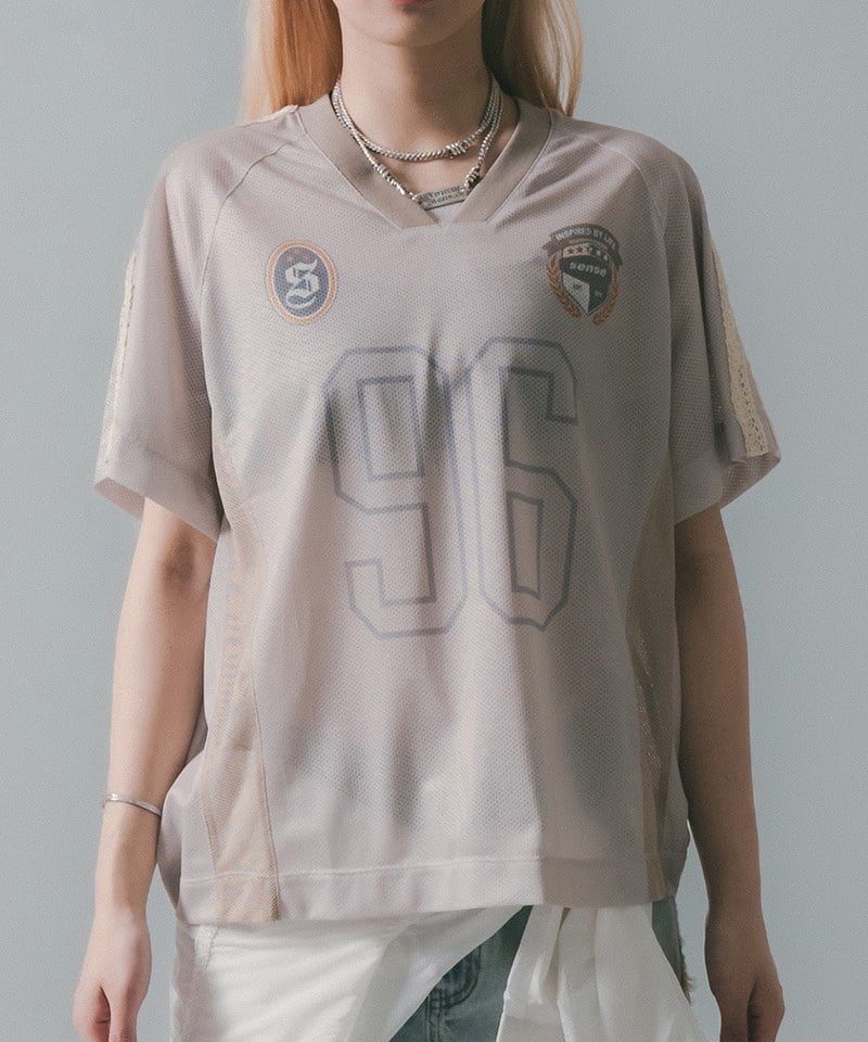 SNS0142W-251 拼接足球上衣 Football Mesh Oversize T-Shirts