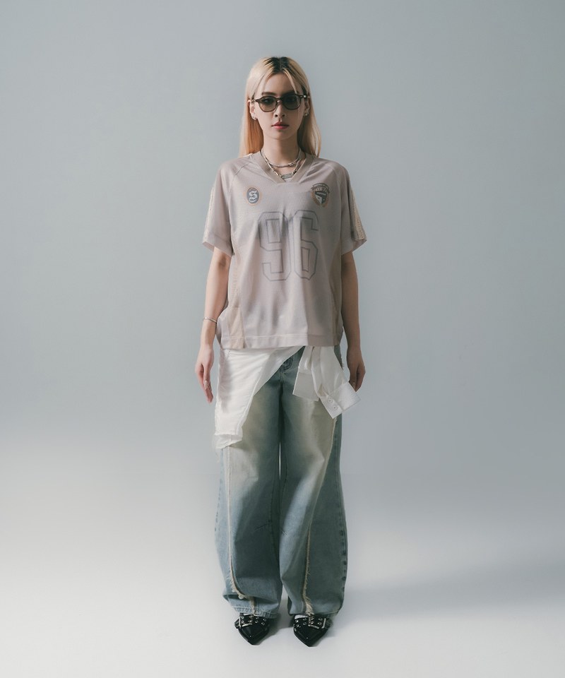 SNS0142W-251 拼接足球上衣 Football Mesh Oversize T-Shirts