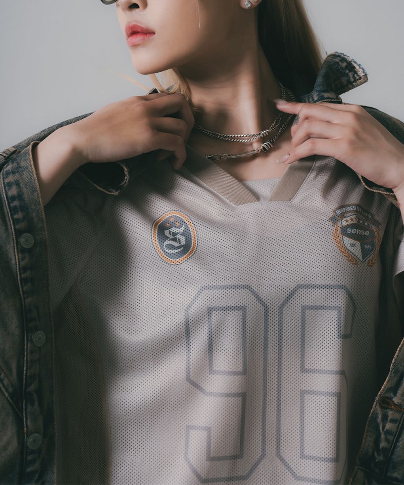 SNS0142W-251 拼接足球上衣 Football Mesh Oversize T-Shirts
