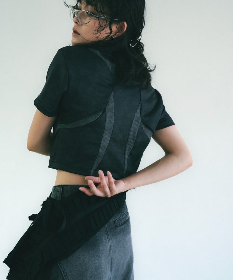 拉鍊上衣 Washed Patch Ribbed Zip Top