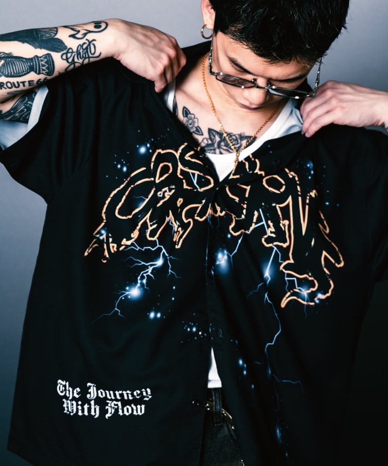 SNS0225-252 閃電圖案開領襯衫 Thunder Light Print Shirt