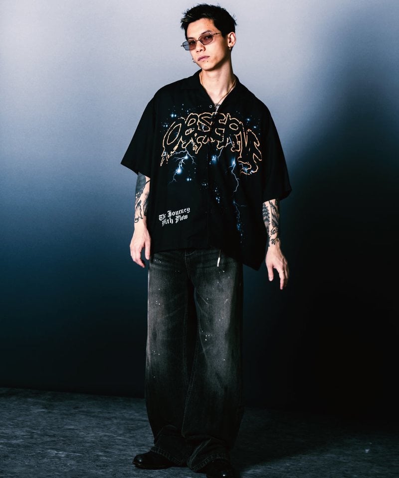 SNS0225-252 閃電圖案開領襯衫 Thunder Light Print Shirt
