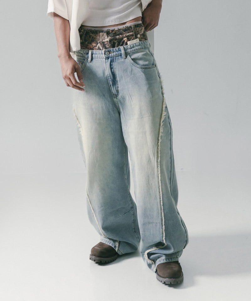 彎刀水洗牛仔長褲 Twist Seam Baggy Denim Jeans