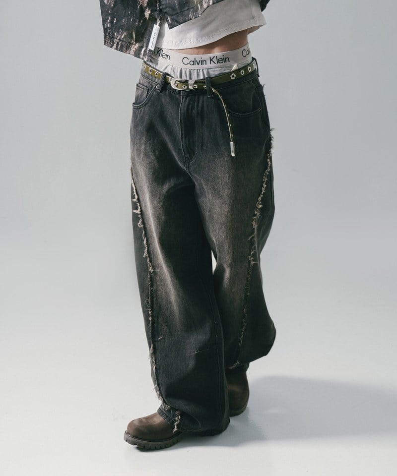 彎刀水洗牛仔長褲 Twist Seam Baggy Denim Jeans