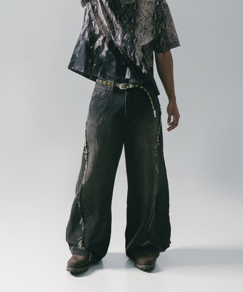 彎刀水洗牛仔長褲 Twist Seam Baggy Denim Jeans